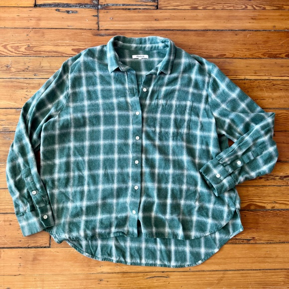 Madewell Tops - Madewell Green and White Flannel
